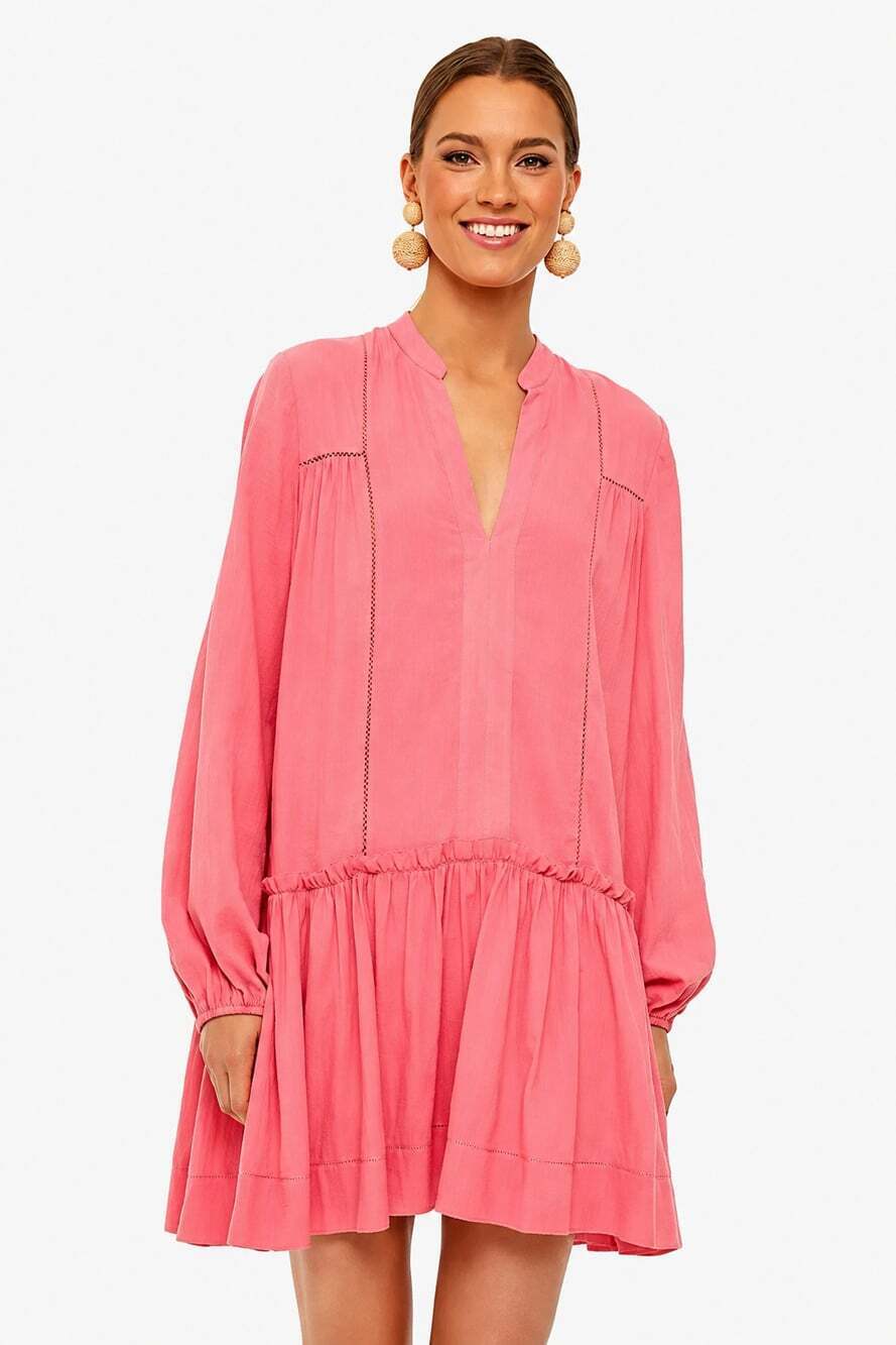 Tuckernuck Pomander Place Ophelia Dress Pink Balloon Sleeve Tiered Size Large